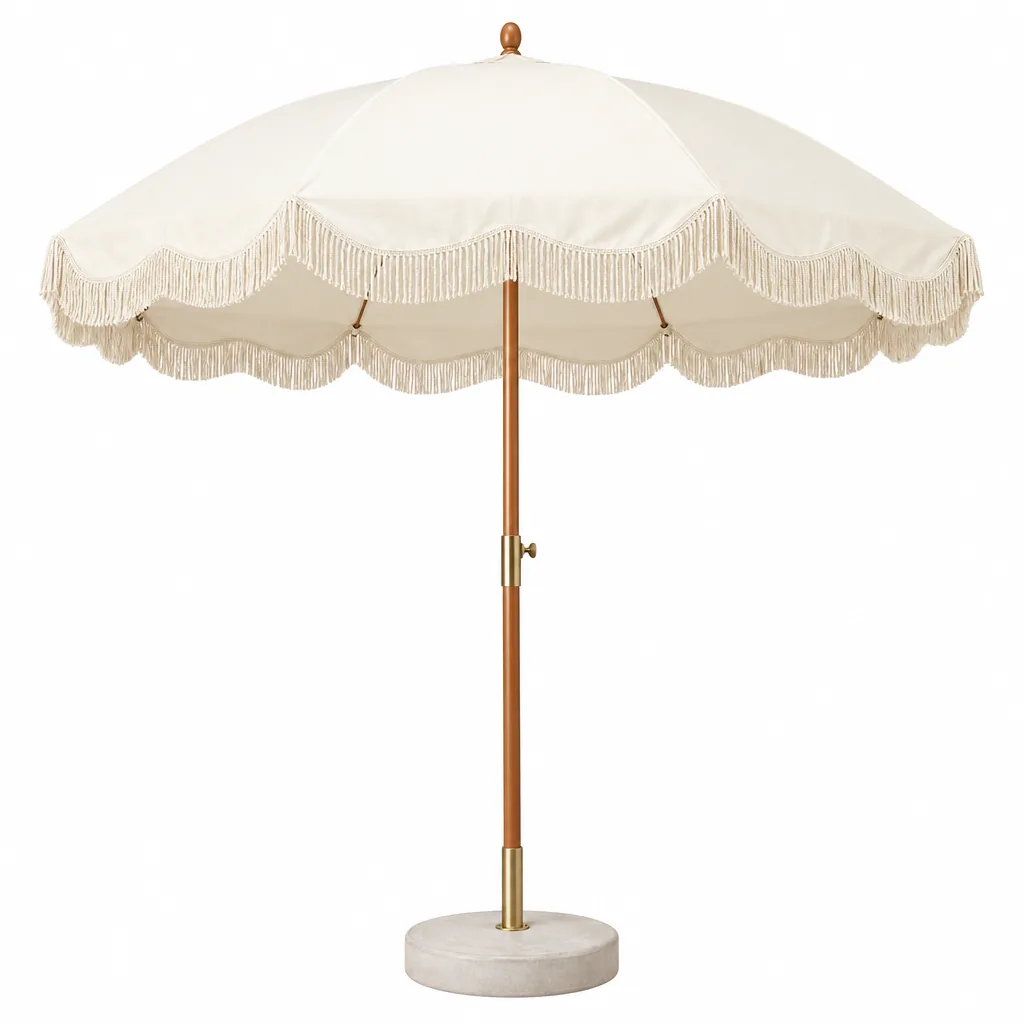 Umbrella with Base - Ivory Fringe